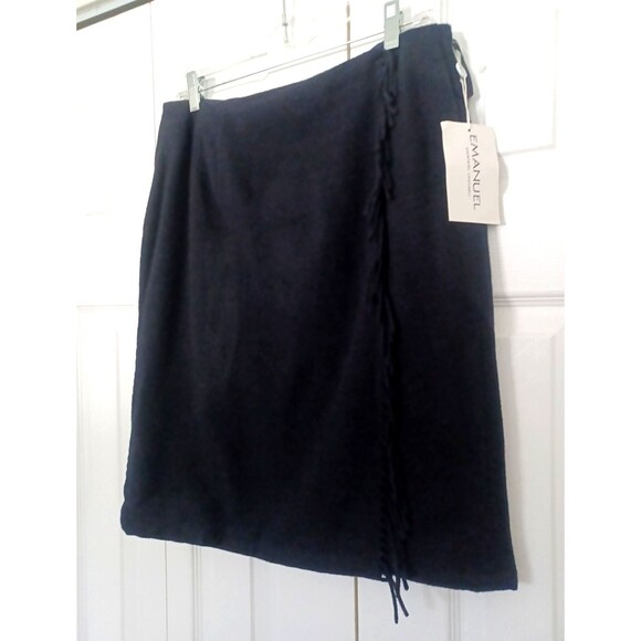 Nwt VNT Emanuel Ungaro Size 14 48 Lux Finely Woven Wool Wrap Black Fringe Skirt - Picture 1 of 12